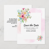 Pink Floral Sweet 16 Flat Save the Date Kaart (Voorkant / Achterkant)