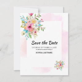 Pink Floral Sweet 16 Flat Save the Date Kaart