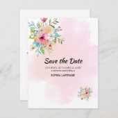 Pink Floral Sweet 16 Flat Save the Date Kaart (Voorkant / Achterkant)