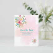 Pink Floral Sweet 16 Flat Save the Date Kaart (Staand voorkant)