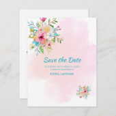 Pink Floral Sweet 16 Flat Save the Date Kaart (Voorkant / Achterkant)