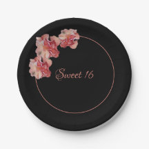Pink floral sweet 16 paper plate party decorations