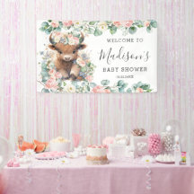 Pink Floral Sweet Highland Koe Baby shower Welkom