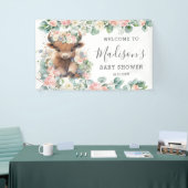 Pink Floral Sweet Highland Koe Baby shower Welkom Spandoek (Beurs)