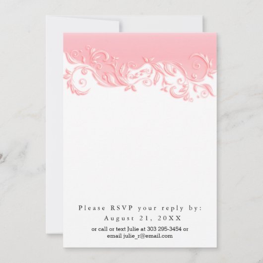 Pink Floral Swirl Wedding and RSVP Kaart (Achterkant)