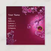 PINK FLORAL SWIRLS RED RUBY GEMSTONE MONOGRAM VIERKANTE VISITEKAARTJE (Voorkant)