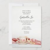 Pink Floral Tea Cup met Baby shower Pearls Kaart (Voorkant)