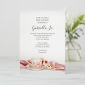 Pink Floral Tea Cup met Baby shower Pearls Kaart (Staand voorkant)