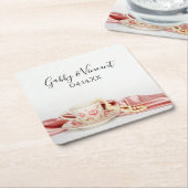 Pink Floral Tea Cup met parelbruiloft Kartonnen Onderzetters (Schuin)