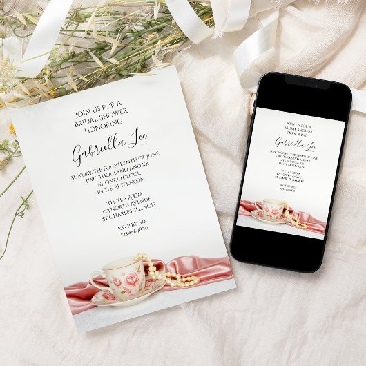 Pink Floral Tea Cup met Vrijgezellenfeest Pearls Kaart