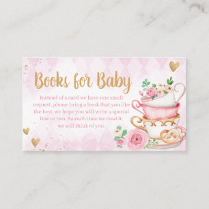 Pink Floral Tea Party Baby shower Boeken voor Baby Informatiekaartje