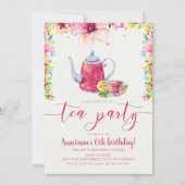 Pink Floral Tea Party Birthday Kaart (Voorkant)