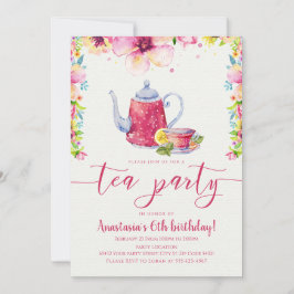 Pink Floral Tea Party Birthday Kaart