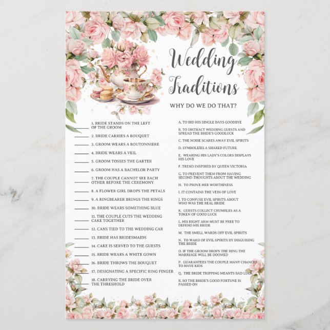 Pink Floral Tea Party Bridal Wedding Traditions (Voorkant)