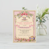 Pink Floral  Tea Party Invite Shabby Chic Kaart (Staand voorkant)