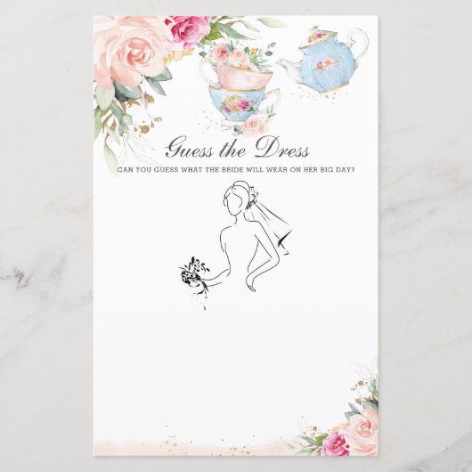 Pink Floral Tea Party raadt het dresse Bridal Game (Voorkant)