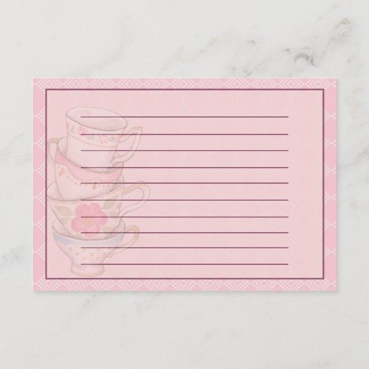 Pink Floral Teacups Bridal Shower Recipe Card Informatiekaartje (Achterkant)