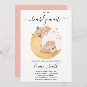 Pink Floral Teddy Bear Baby shower Invitation Kaart