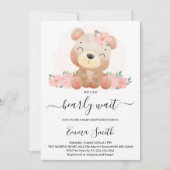 Pink Floral Teddy Bear Baby shower Invitation Kaart (Voorkant)