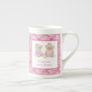Pink Floral Teddy Bear Tea Party Baby shower Porselein Kop
