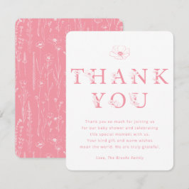 Pink Floral Thank You Card | Baby Shower Bedankkaart