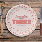 Pink Floral Third Birthday Girl Party Custom Papieren Bordje
