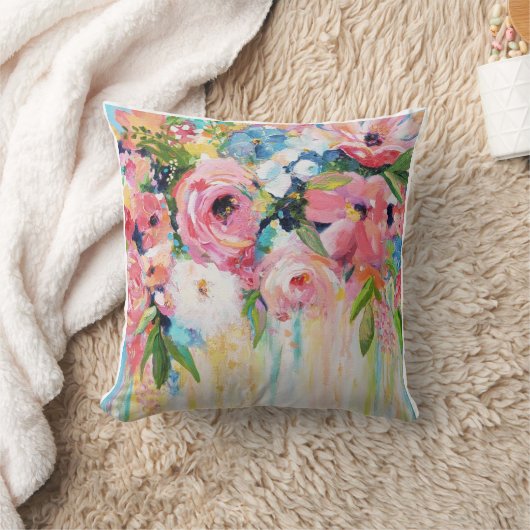 Pink Floral Throw Pillow Kussen (Deken)