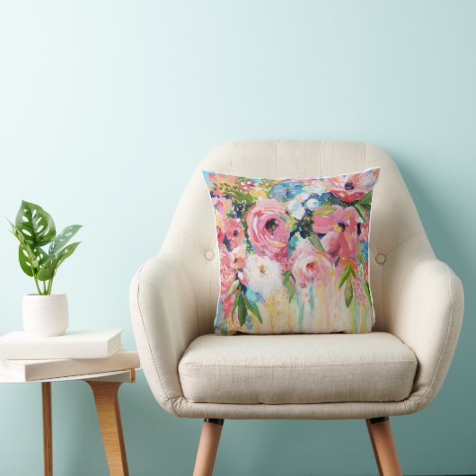 Pink Floral Throw Pillow Kussen (Stoel)