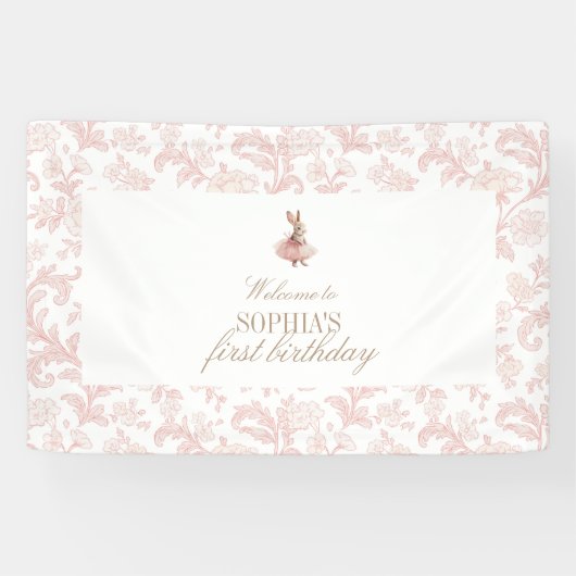 Pink Floral toile Some Bunny Birthday  Spandoek (Horizontaal)
