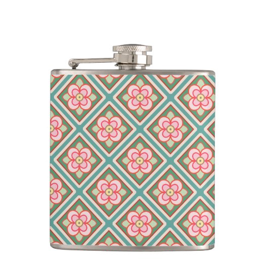 Pink Floral Trellis  bloempatroon Heupfles (Voorkant)