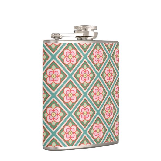 Pink Floral Trellis  bloempatroon Heupfles (Rechts)