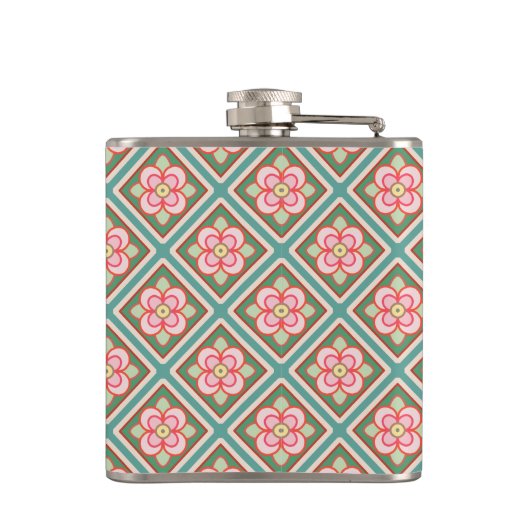 Pink Floral Trellis  bloempatroon Heupfles (Achterkant)