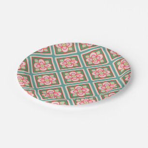 Pink Floral Trellis  bloempatroon Papieren Bordje