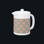 Pink Floral Trellis  bloempatroon Theepot<br><div class="desc">Dit patroon van de flortrellis wordt gemaakt in roze, groene en blauwgroen tinten en wordt geïnspireerd door Victoriaans gekleurde glazen design. De galerij met elkaar vormt diamantvormen met schattige roze bloemen in het midden van elk. Dit naadloze patroon is perfect voor iedereen die op zoek is naar een antiek, zoete...</div>