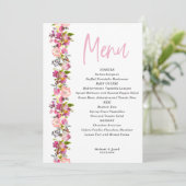 Pink Floral trouwmenu Menu (Staand voorkant)