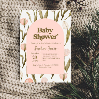 Pink Floral Tulip Baby shower Uitnodiging