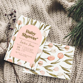 Pink Floral Tulip Baby shower Uitnodiging
