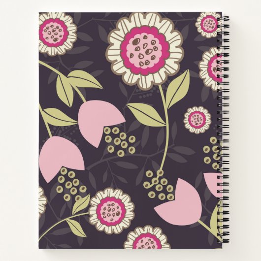 Pink Floral Tulip Pattern Monogram Notitieboek (Achterkant)