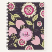 Pink Floral Tulip Pattern Monogram Notitieboek (Voorkant)