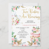 Pink Floral Twins Baby is het brouwen van Baby sho Kaart (Voorkant)