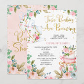 Pink Floral Twins Baby is het brouwen van Baby sho Kaart (Voorkant / Achterkant)