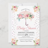 Pink Floral Umbrella Baby shower Invitation Kaart (Voorkant)