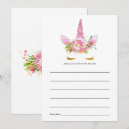 Pink Floral Unicorn Baby shower Advice Kaart