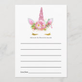 Pink Floral Unicorn Baby shower Advice Kaart (Voorkant)