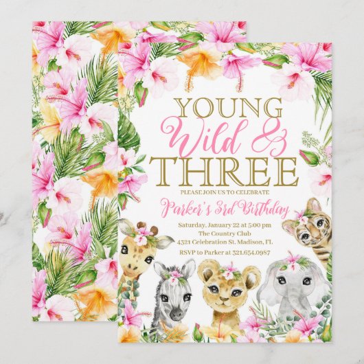 Pink Floral Uw Wild & Drie Oerwoud Verjaardagsmeis Kaart (Voorkant / Achterkant)