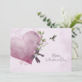 Pink Floral Valentine's Day Card with Floral Heart Kaart (Staand voorkant)