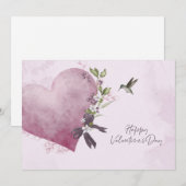 Pink Floral Valentine's Day Card with Floral Heart Kaart (Voorkant / Achterkant)