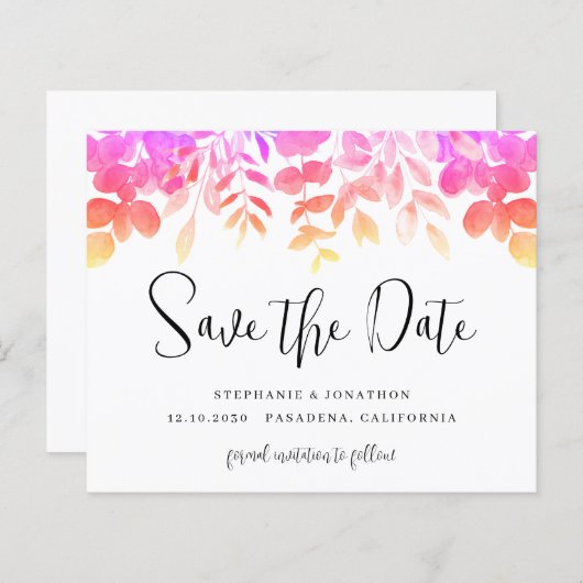 Pink Floral van de begroting sparen de Datum (Voorkant / Achterkant)