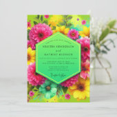 Pink Floral Vibrant Bloom Wedding Kaart (Staand voorkant)