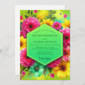 Pink Floral Vibrant Bloom Wedding Kaart (Voorkant / Achterkant)